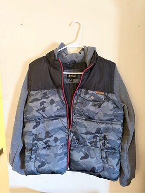 Xersion Gray Camouflage & Heather-Gray Hooded Puffer Jacket